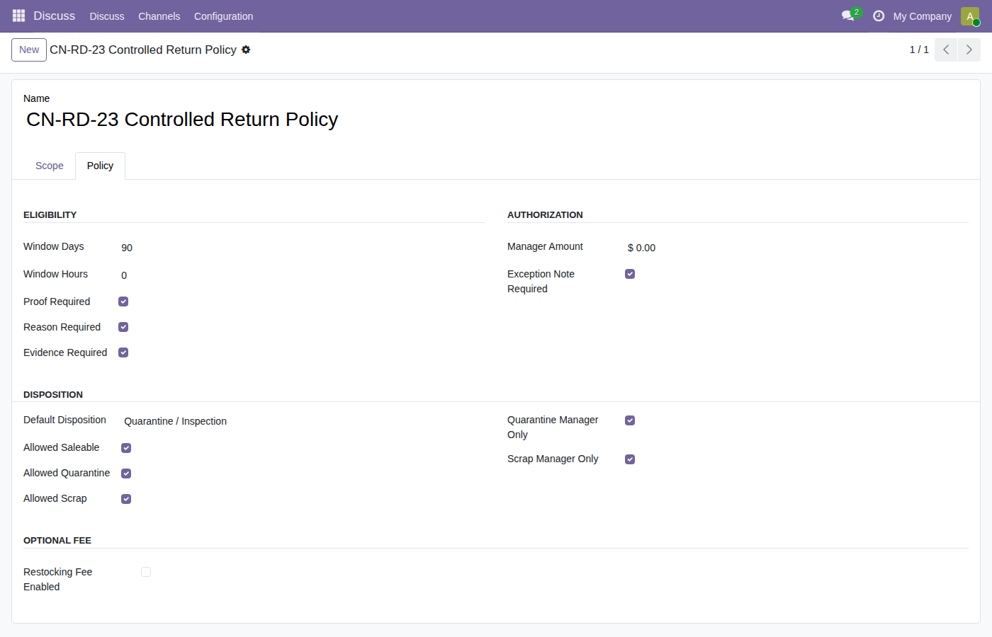 Return policy and POS configuration