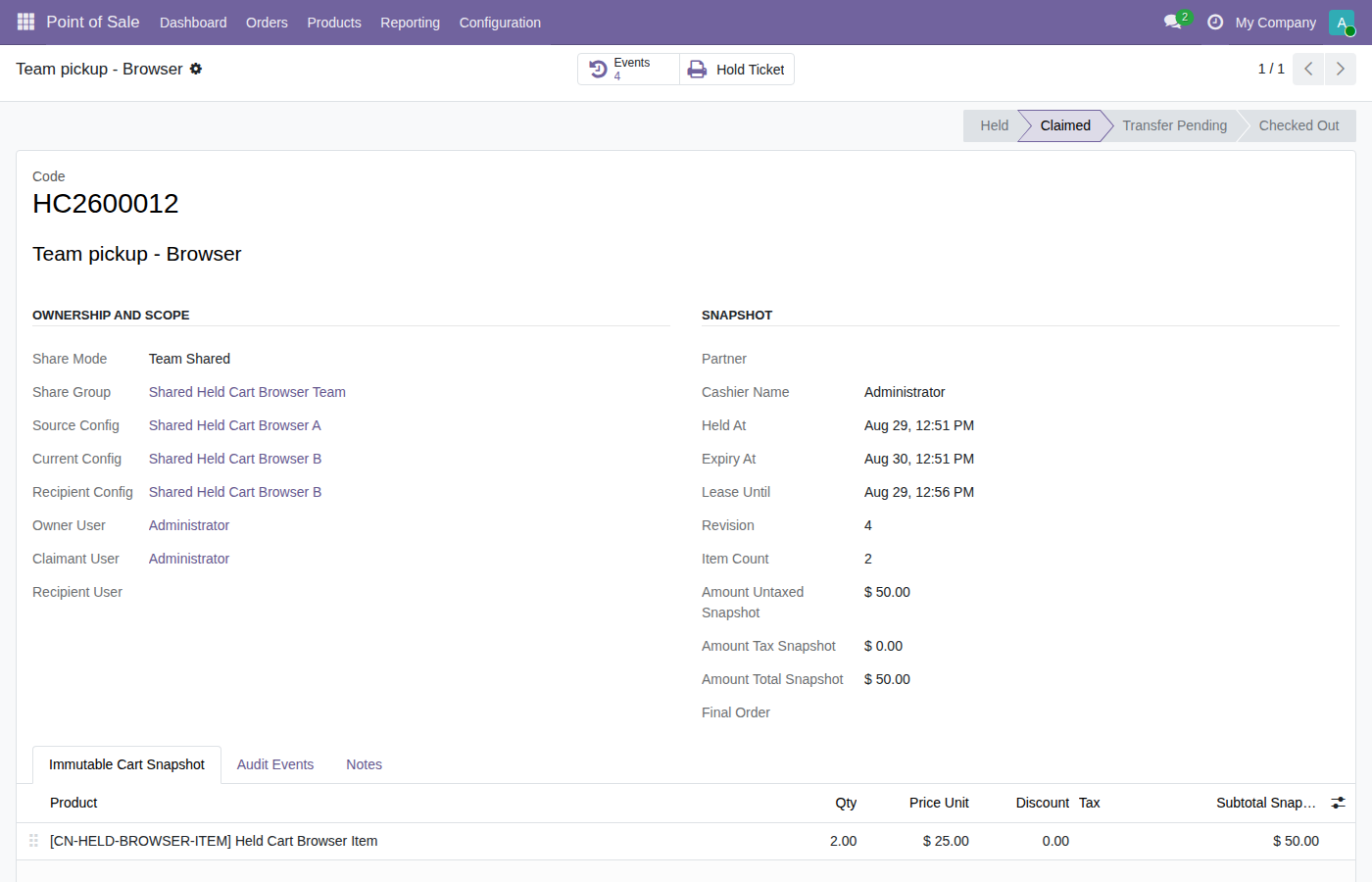 Held-cart ticket and CSV export workflow