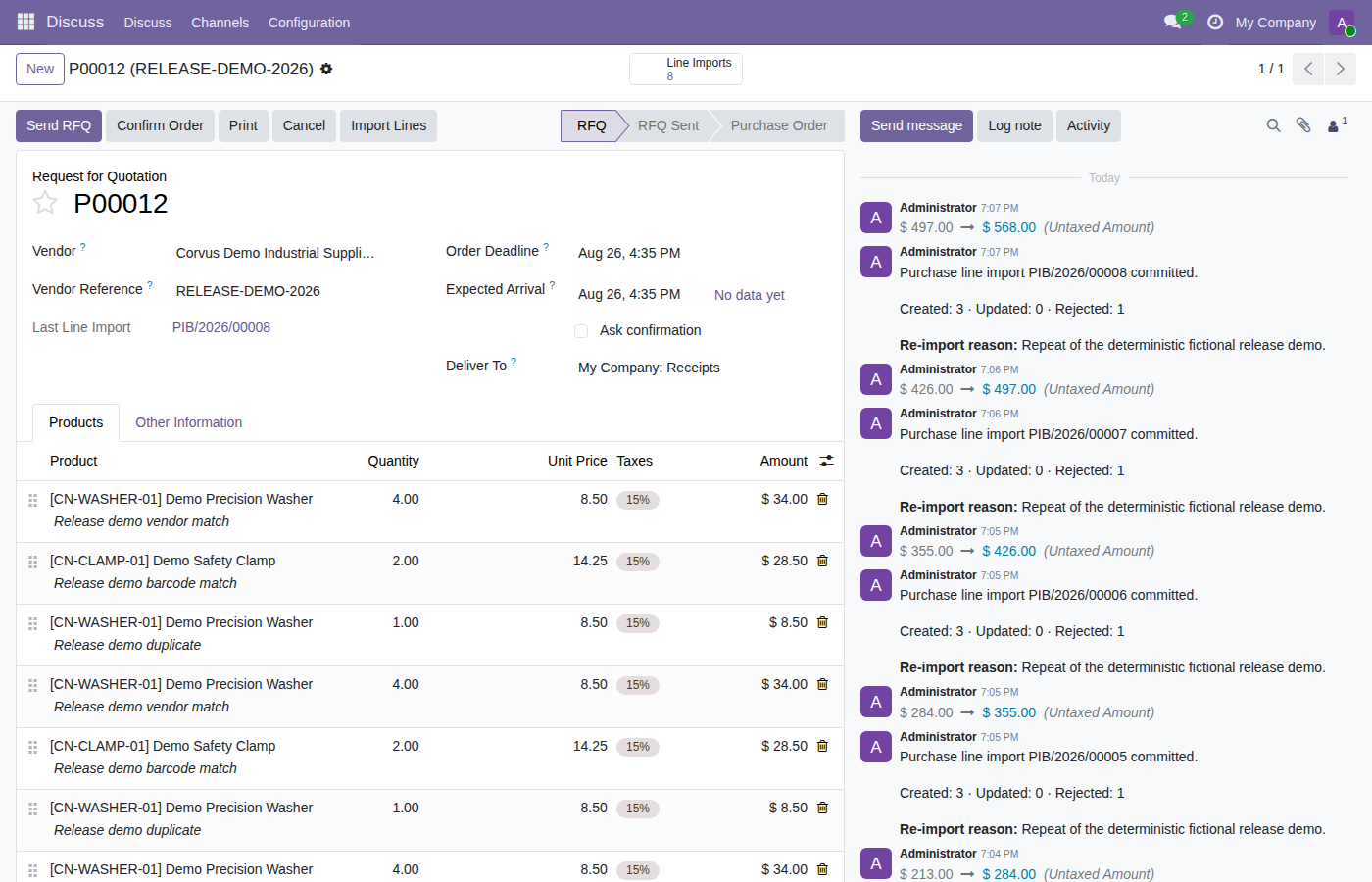 Draft RFQ with import action