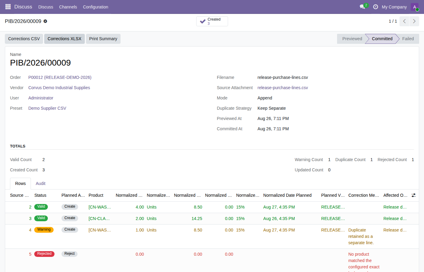 Purchase import reports and exports