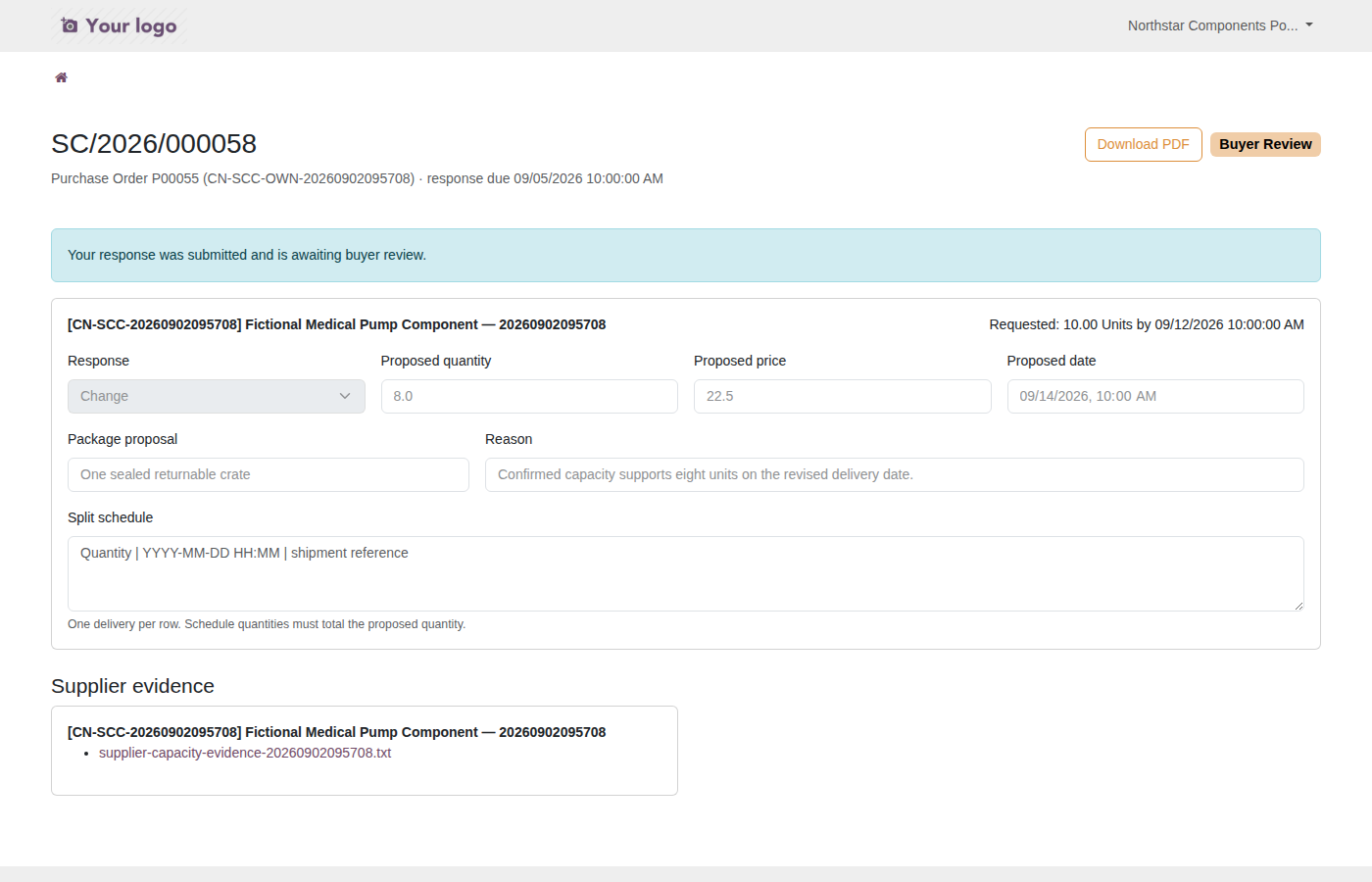 Supplier submission awaiting buyer review