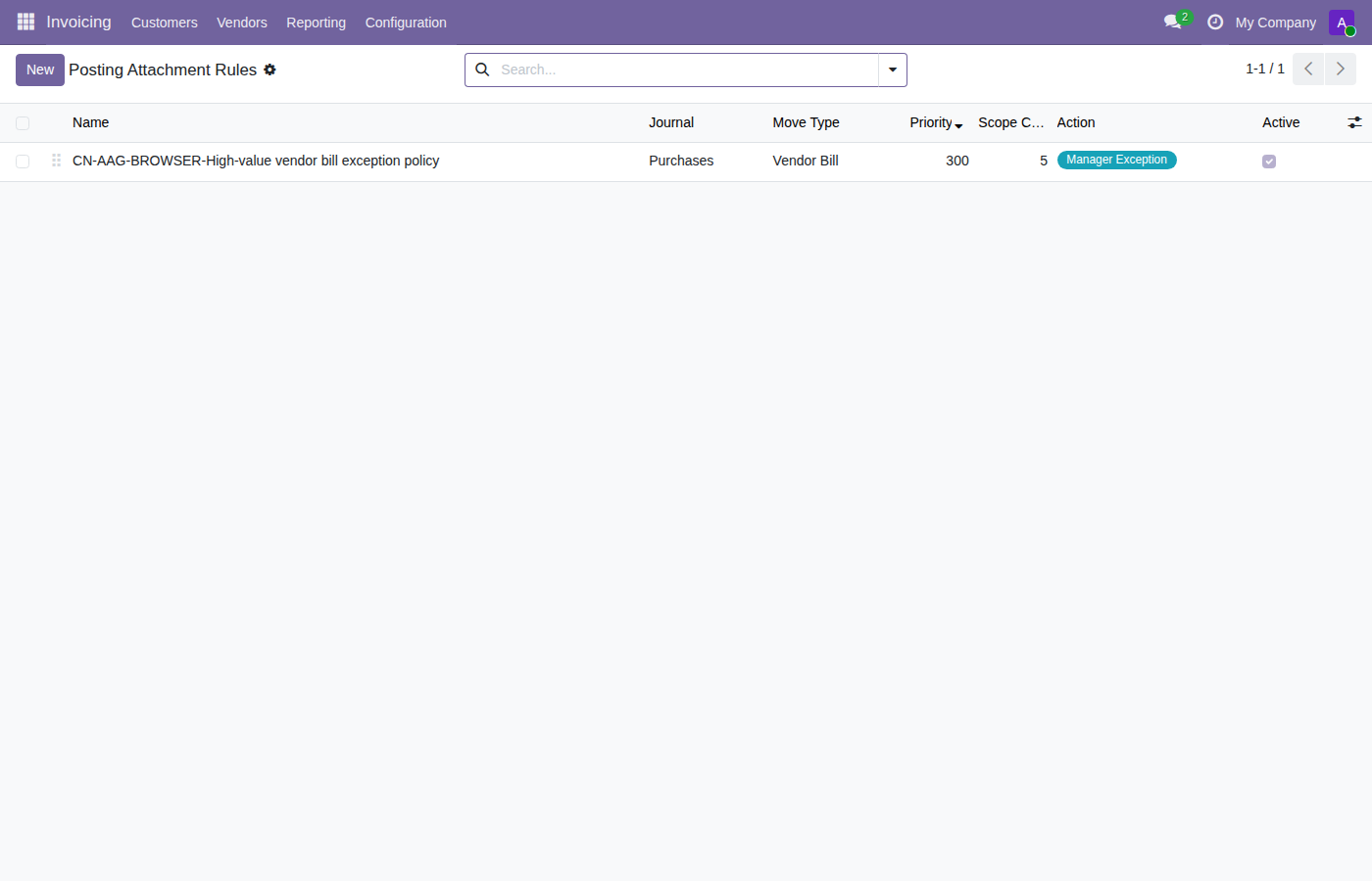 Posting attachment rule with supplier invoice and approval memo requirements
