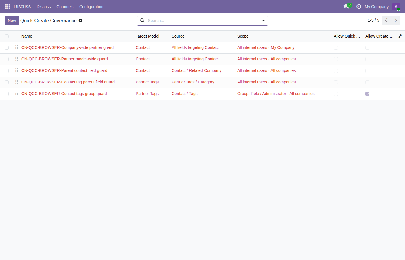 Quick-create governance rules