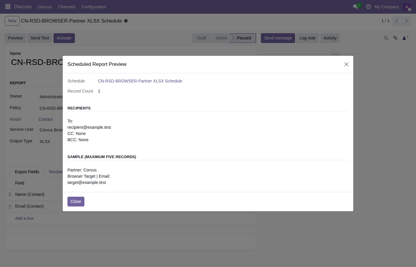 XLSX recipient preview