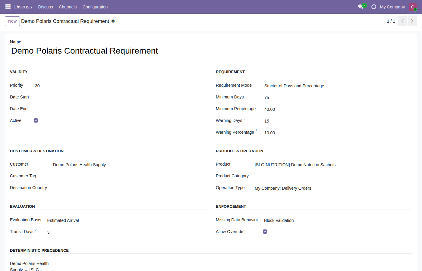 Customer Shelf-Life Policy form showing strict days and percentage requirements
