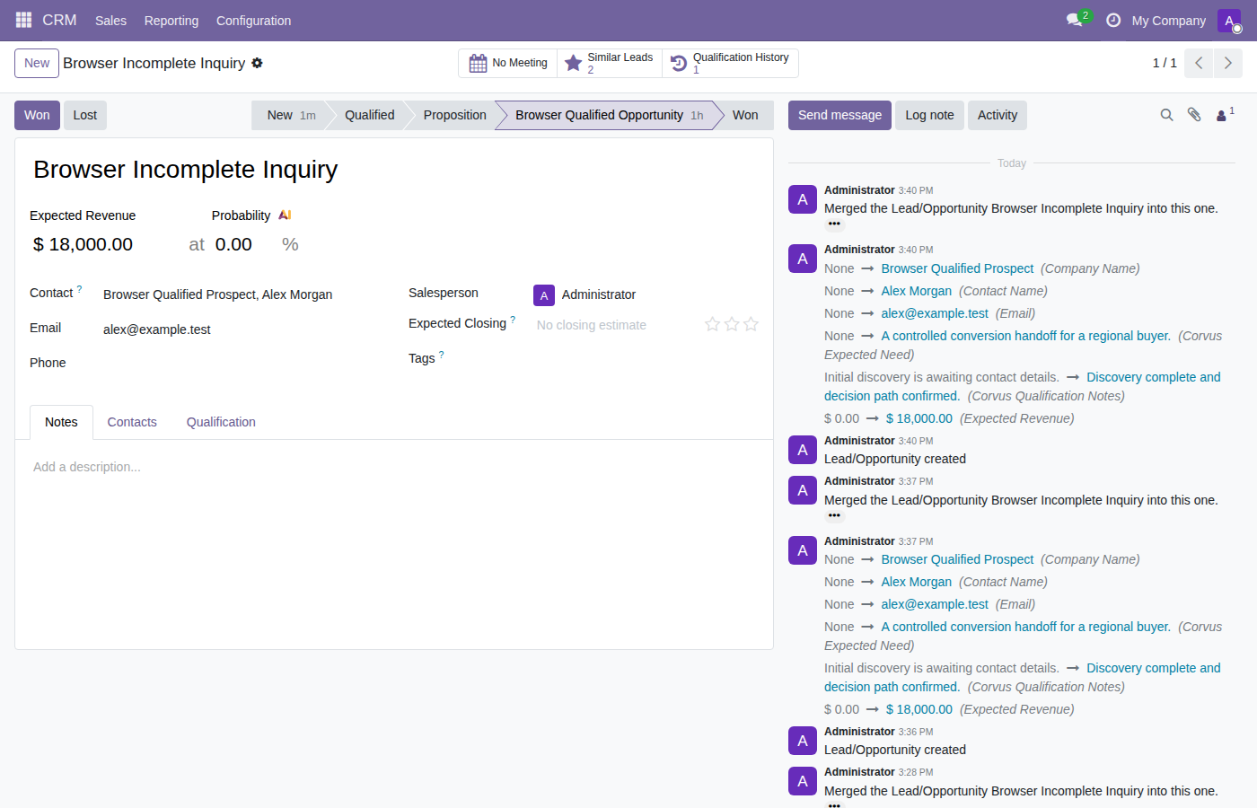 Native CRM opportunity after qualification evidence is complete