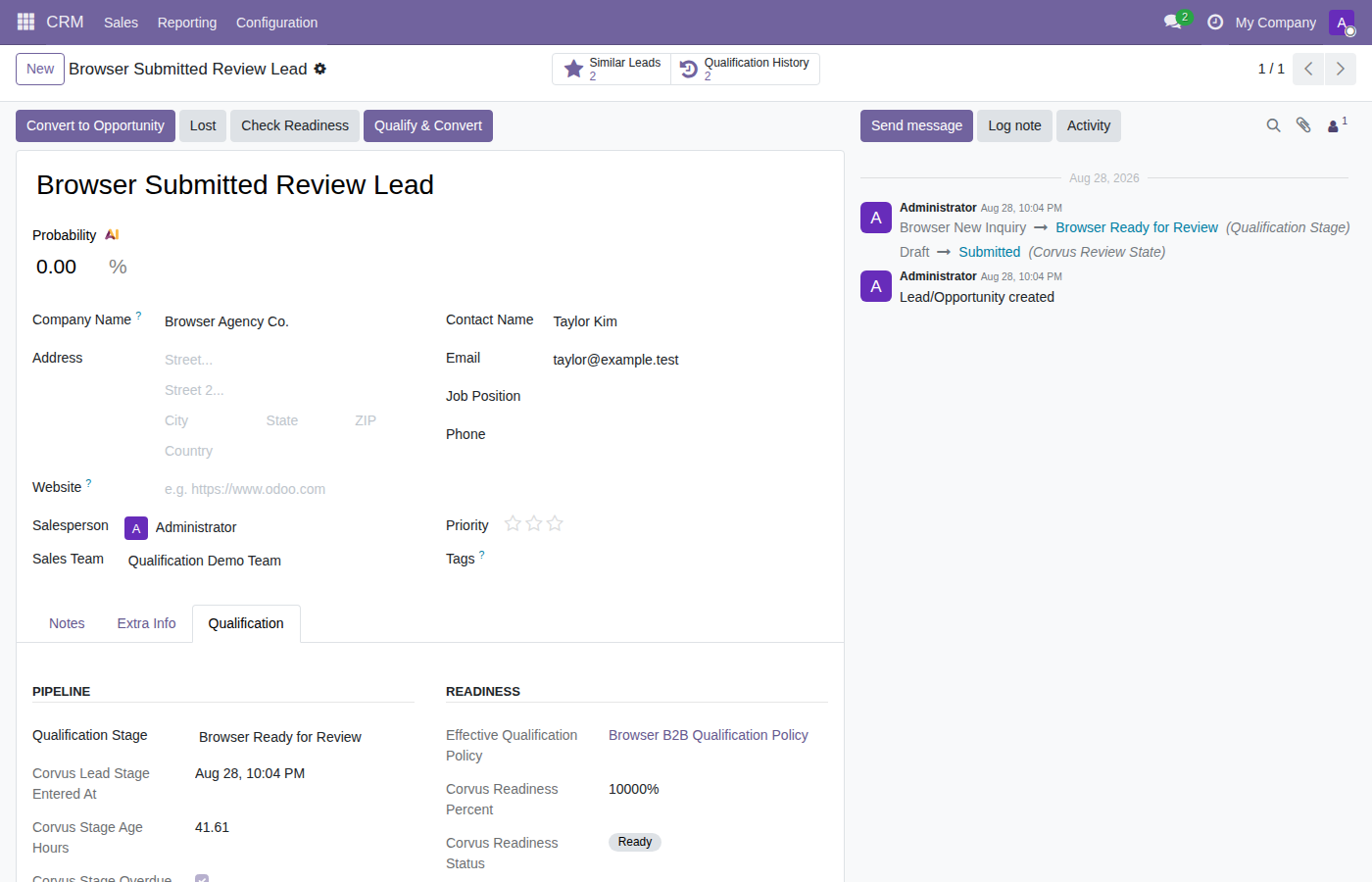 Submitted qualification review record with its review state