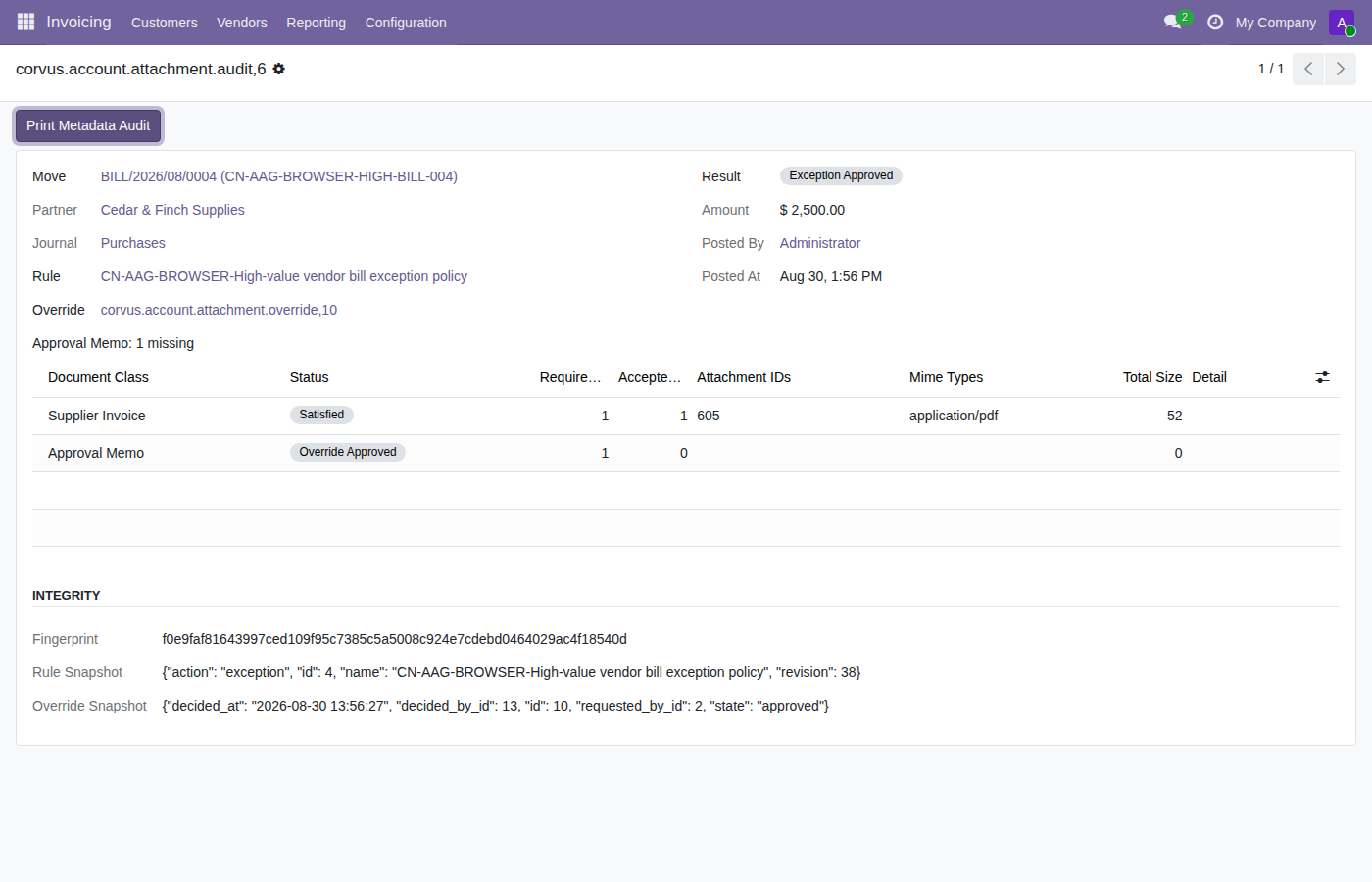 Metadata-only posting attachment audit snapshot