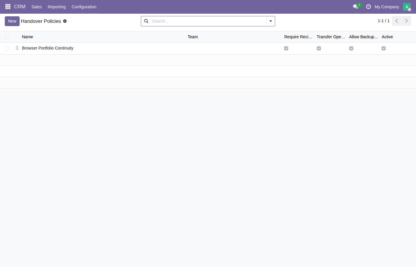 Odoo CRM handover policy configuration