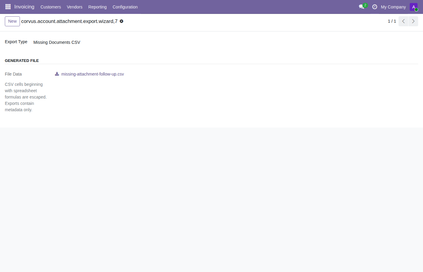 Generated attachment compliance export wizard