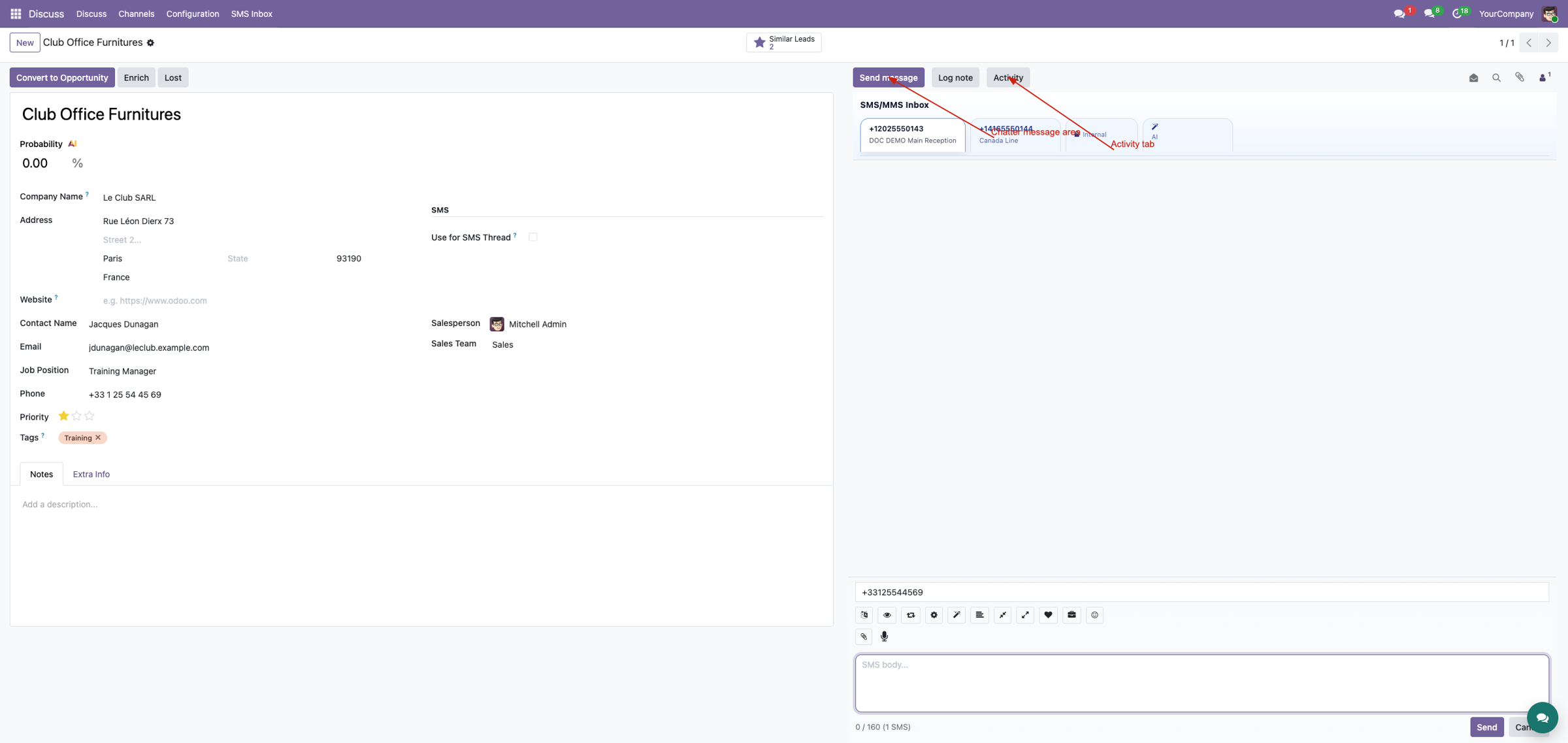 SMS mode in chatter