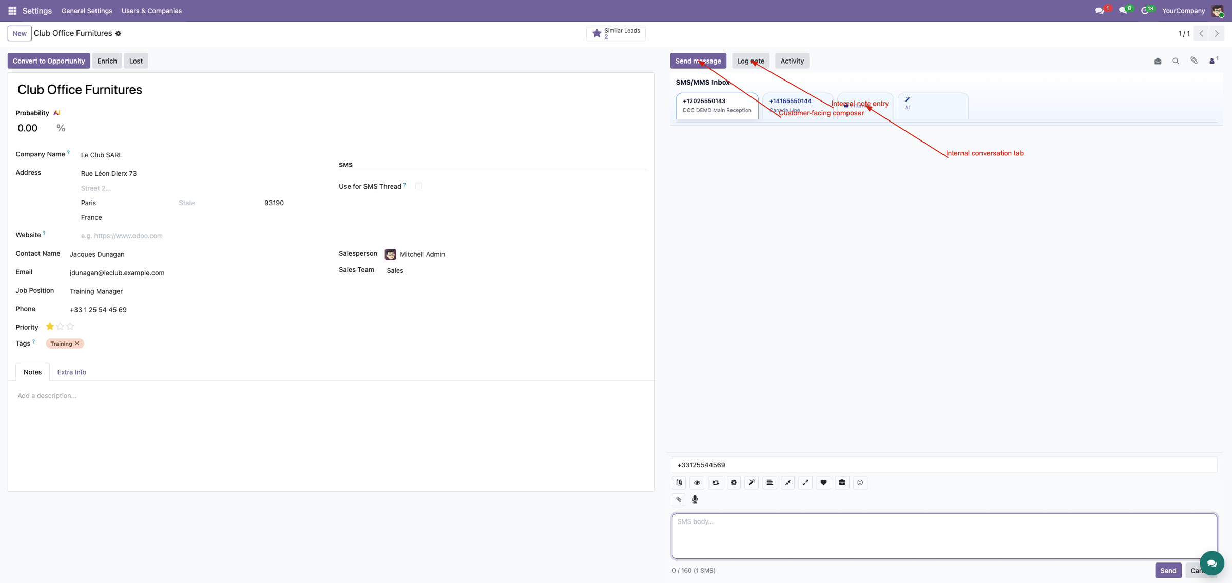 Internal notes tab
