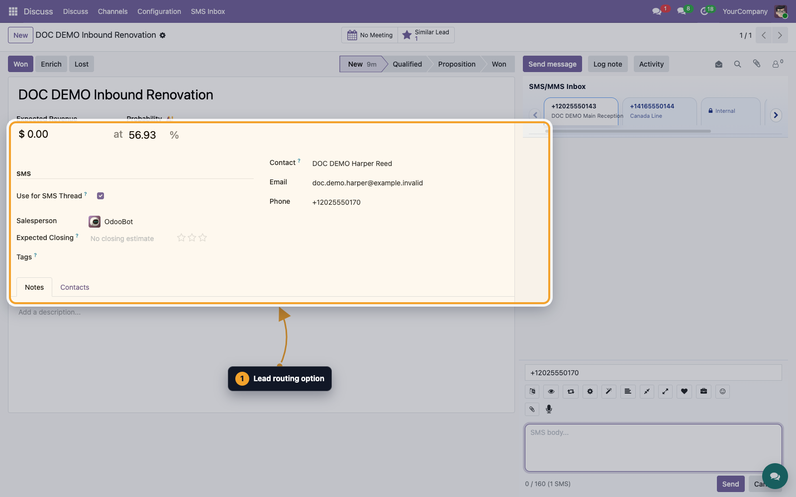 Inbound SMS routed to CRM