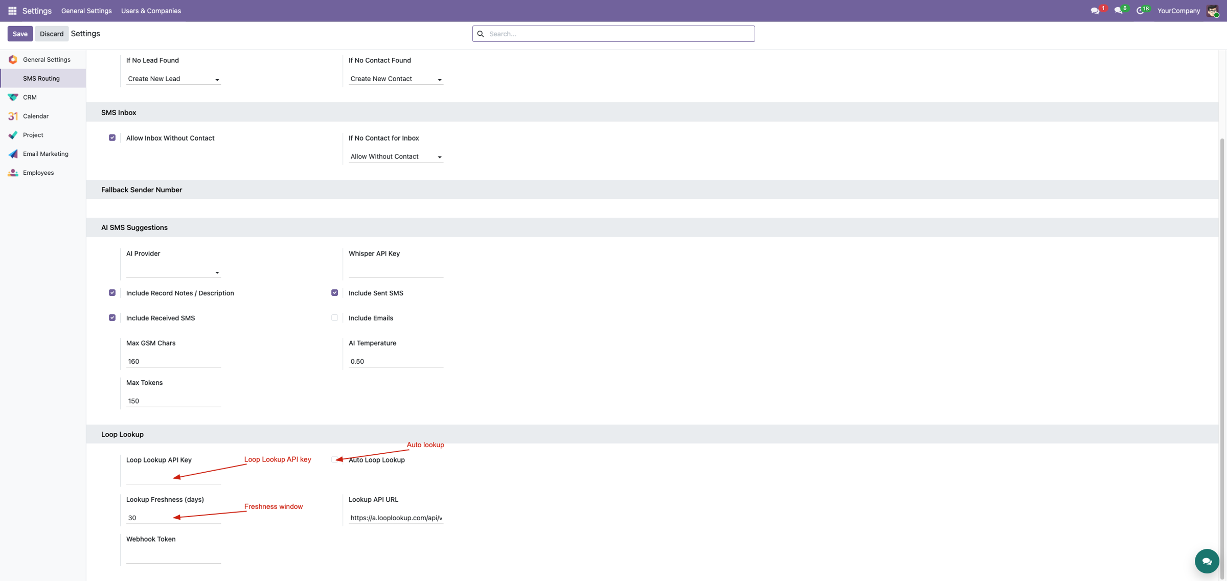 Loop Lookup settings