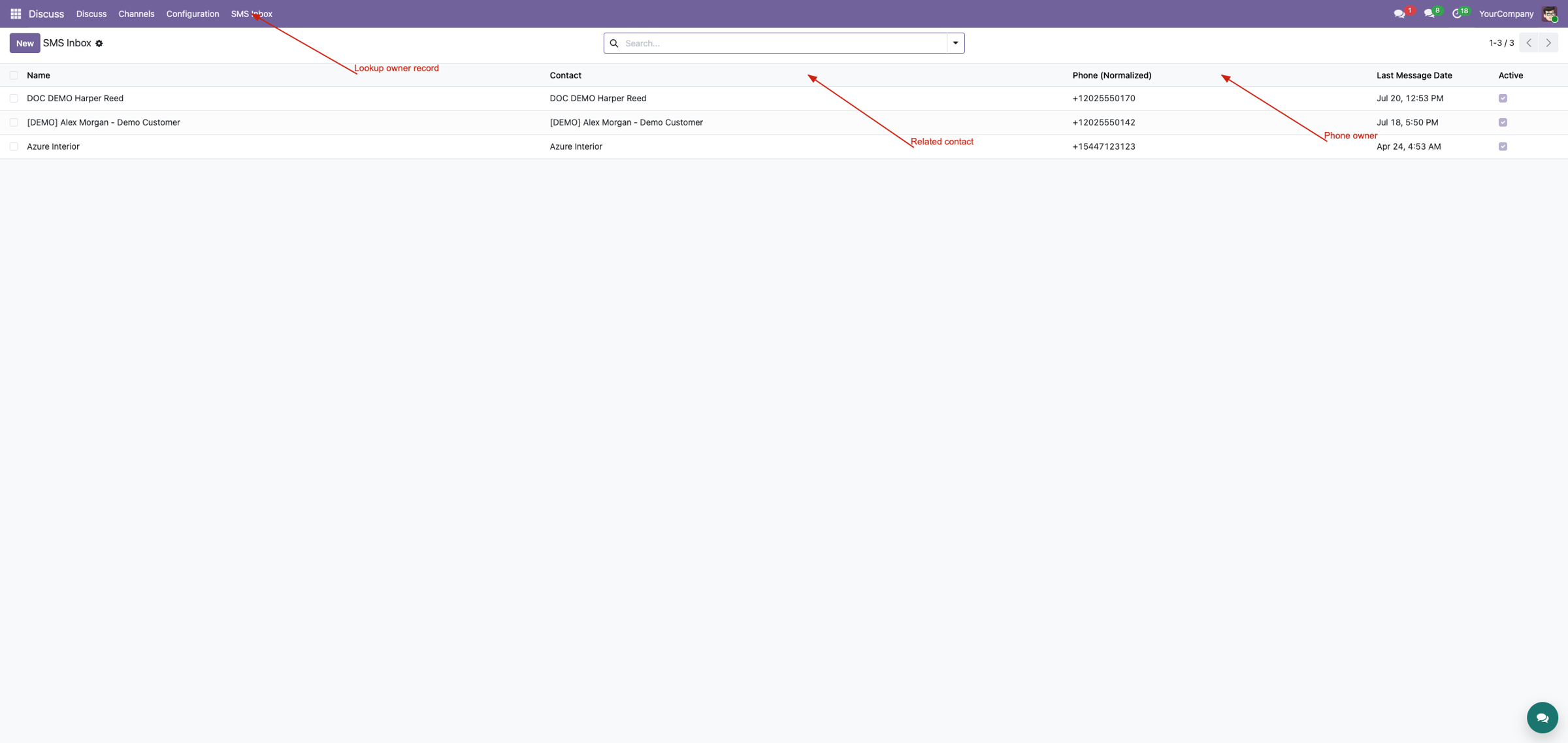 Lookup result in inbox context