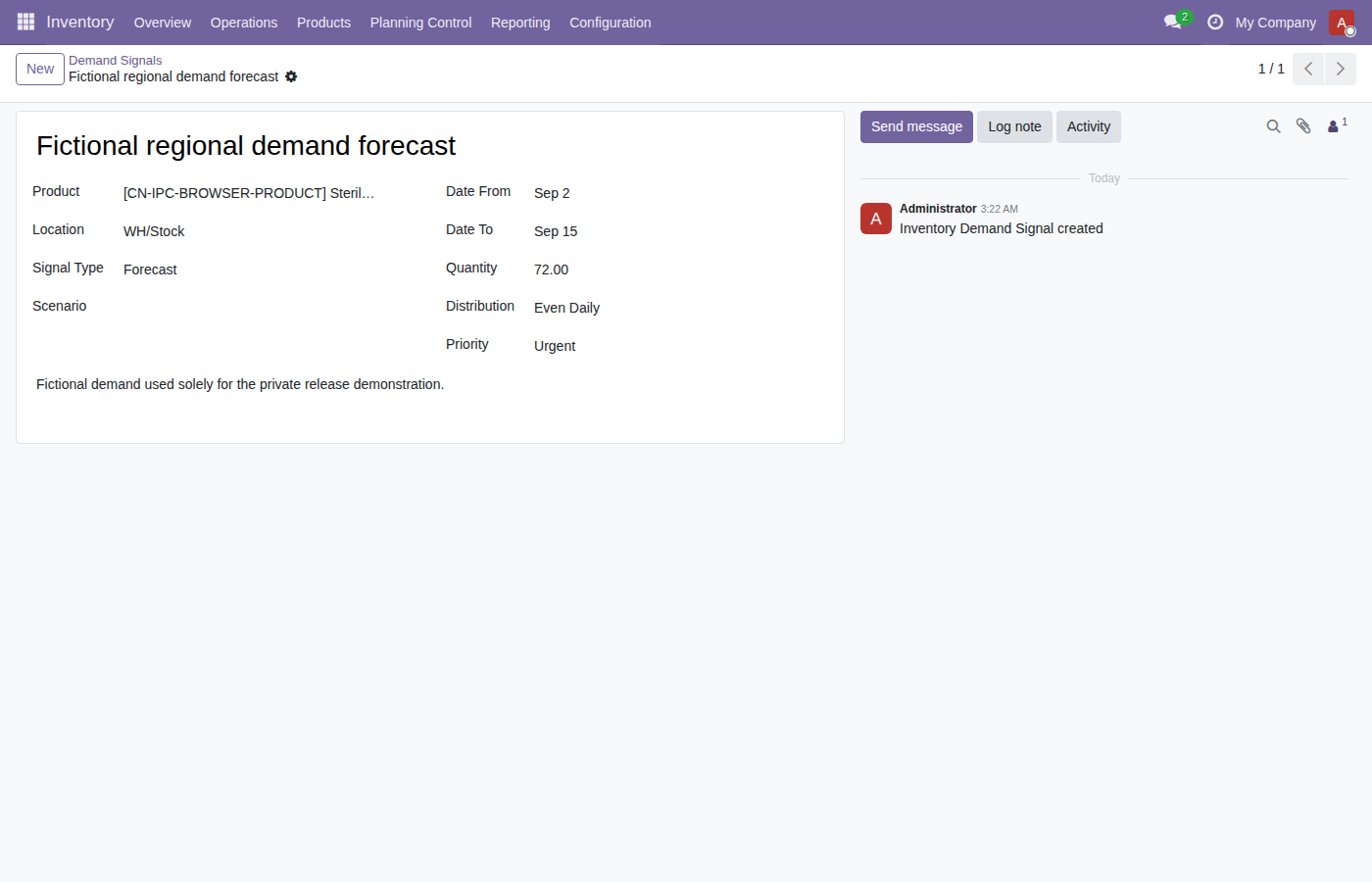 Forecast demand signal feeding the inventory planning run