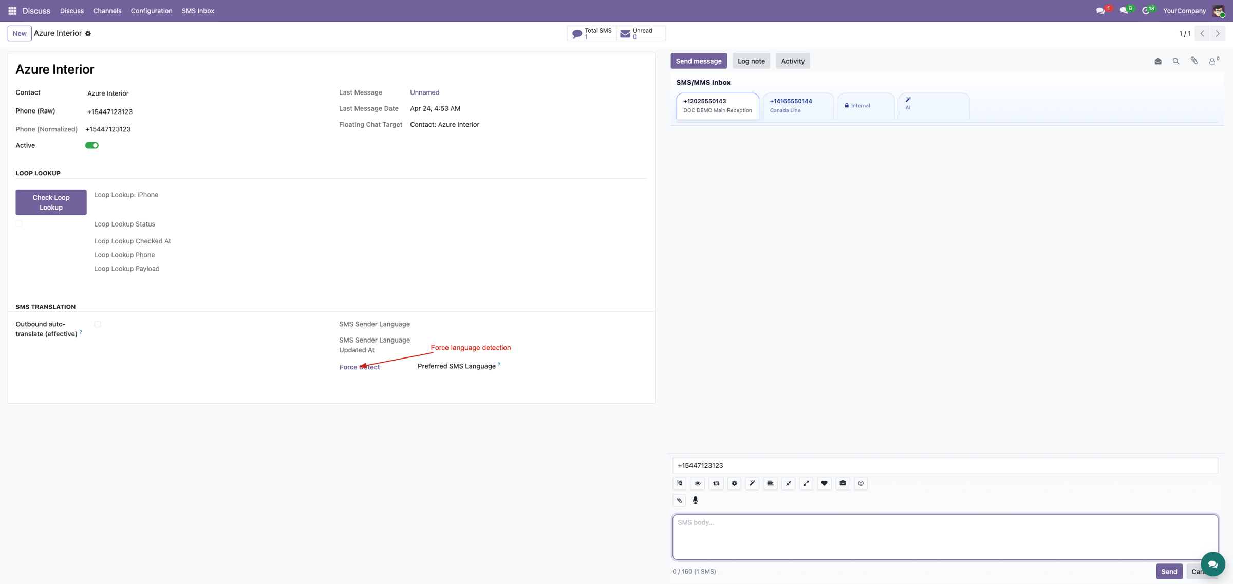 Force sender-language detection