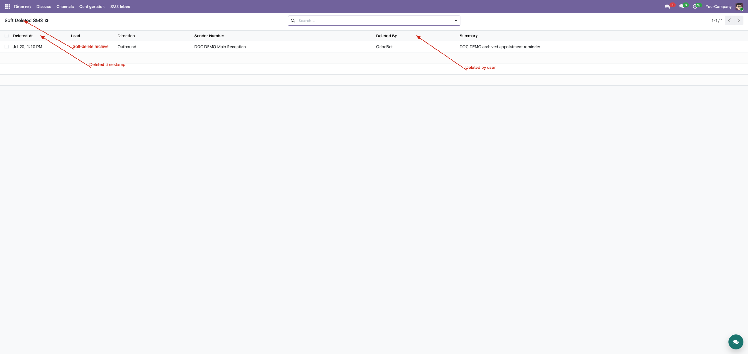 Soft Deleted SMS archive